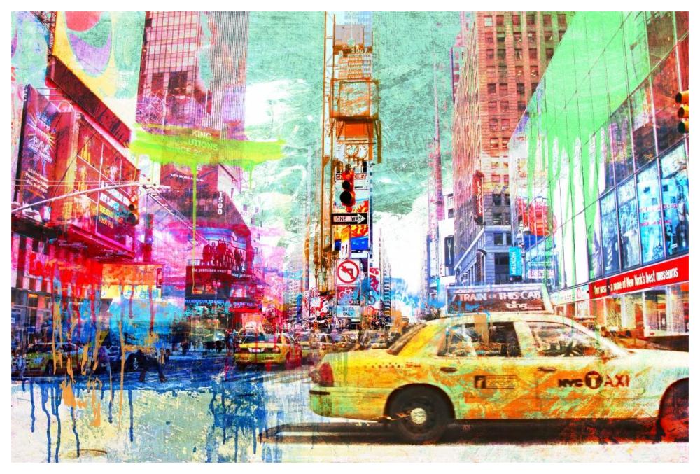 Taxis In Times Square 2.0-Paper Art-62X42