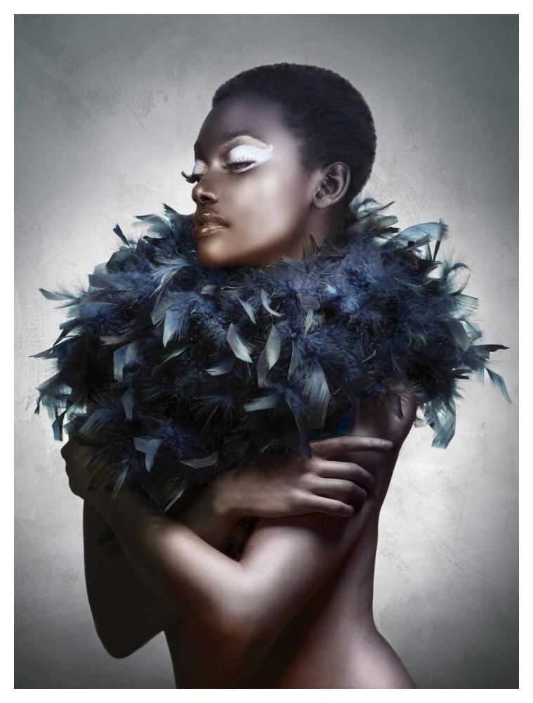 Woman With Feathered Scarf-Paper Art-38X50