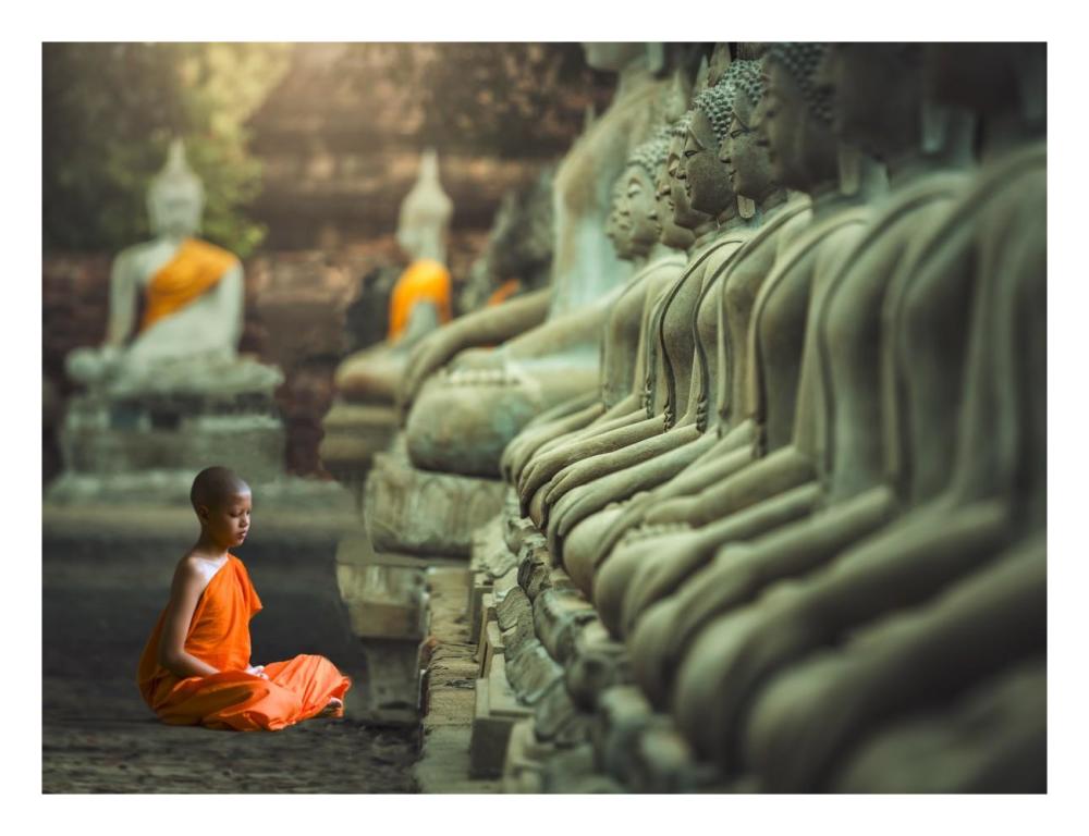 Young Buddhist Monk Praying, Thailand-Paper Art-26X20