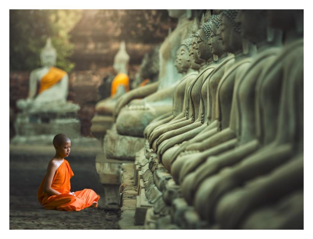 Young Buddhist Monk Praying, Thailand-Paper Art-34X26