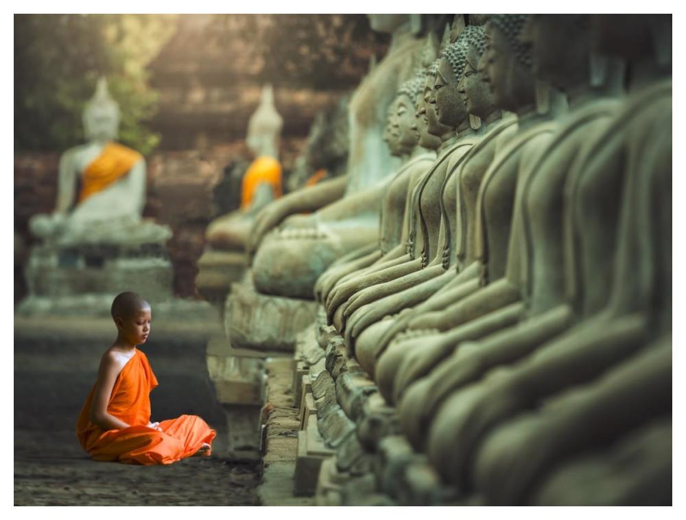 Young Buddhist Monk Praying, Thailand-Paper Art-50X38