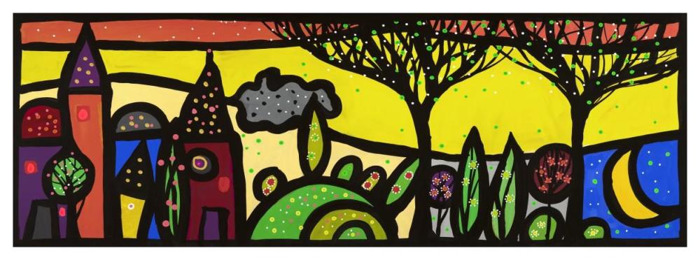 La Luna Canta Sul Piccolo Borgo-Paper Art-56X20