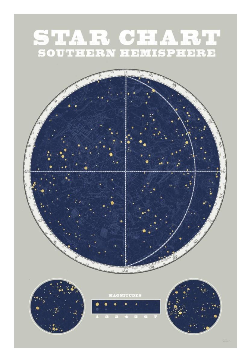 Southern Star Chart Blue Gray -Paper Art-18X26