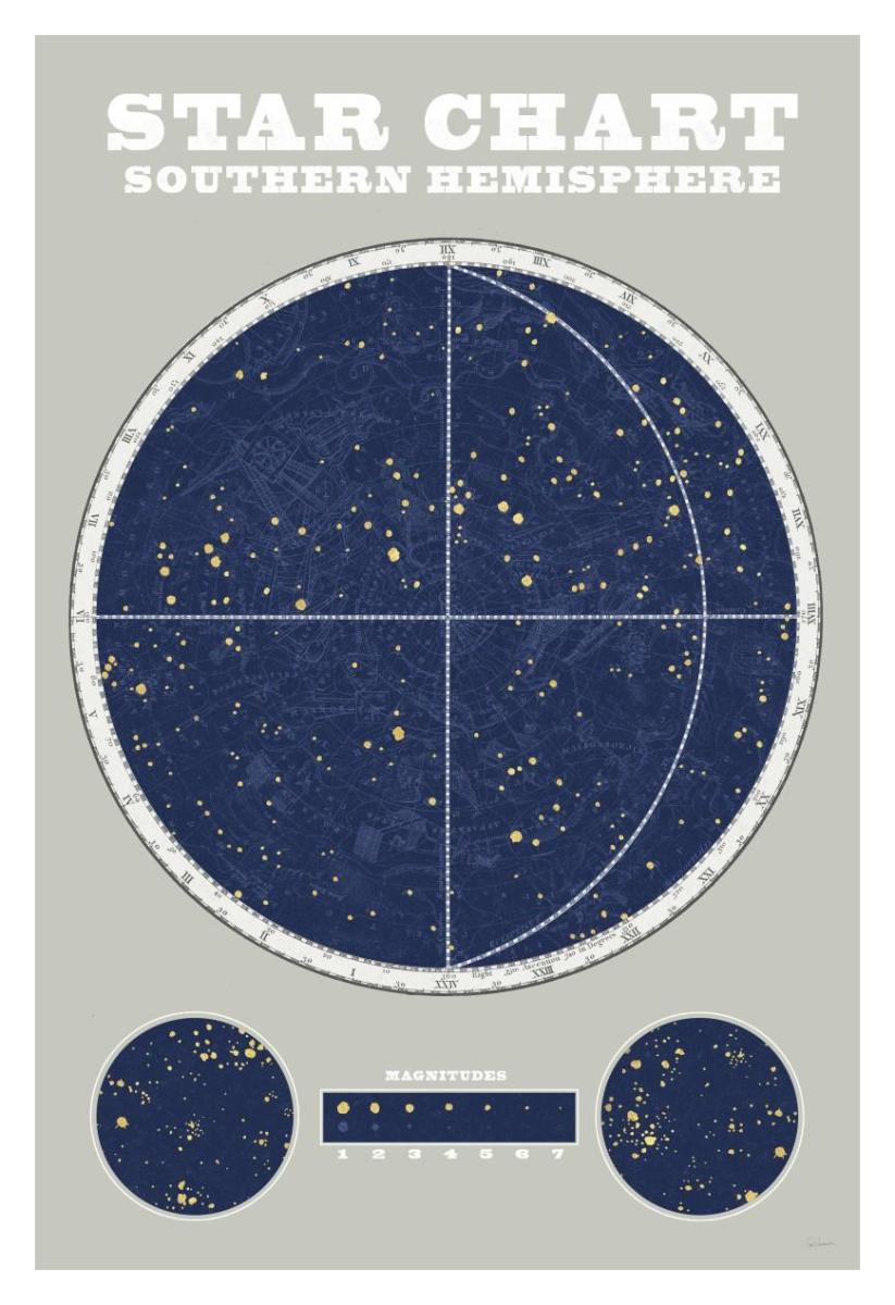 Southern Star Chart Blue Gray -Paper Art-26X38