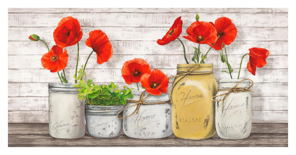 Poppies In Mason Jars-Paper Art-38X20