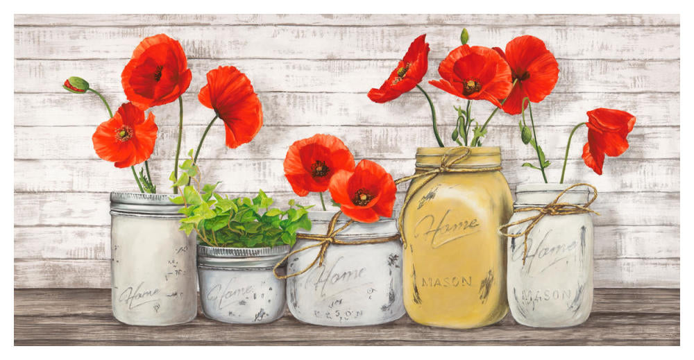 Poppies In Mason Jars-Paper Art-50X26