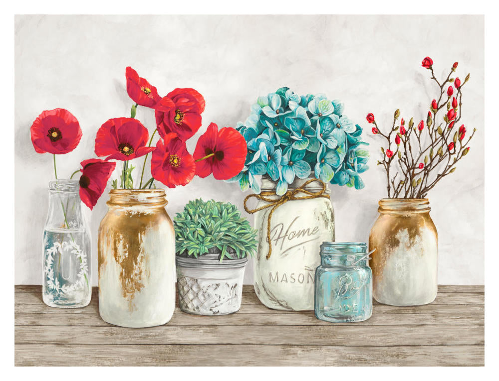 Floral Composition With Mason Jars-Paper Art-18X14