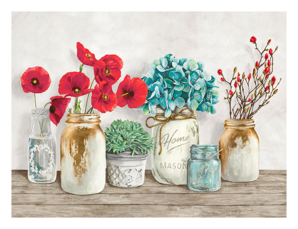 Floral Composition With Mason Jars-Paper Art-26X20