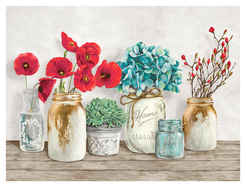 Floral Composition With Mason Jars-Paper Art-42X32