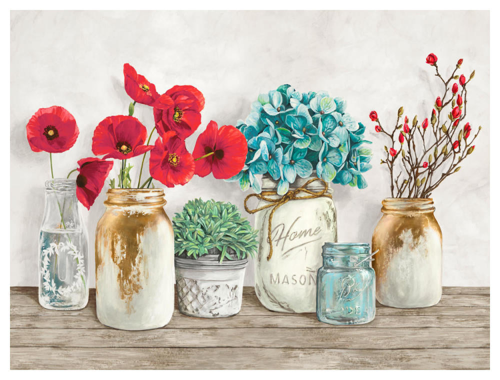 Floral Composition With Mason Jars-Paper Art-50X38