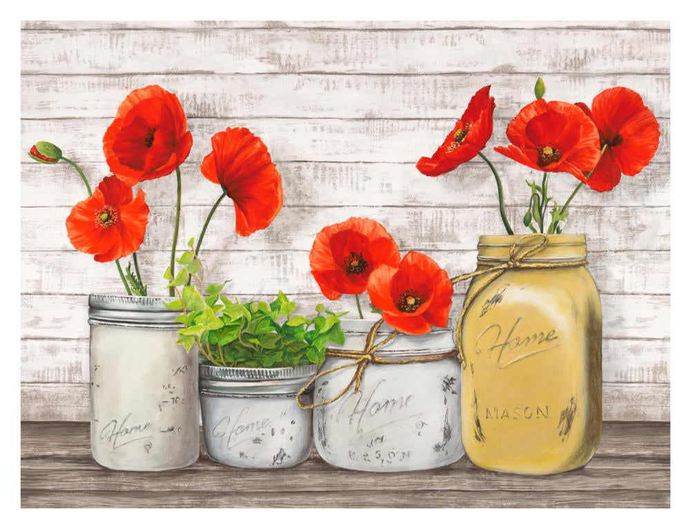 Poppies In Mason Jars (Detail)-Paper Art-34X26