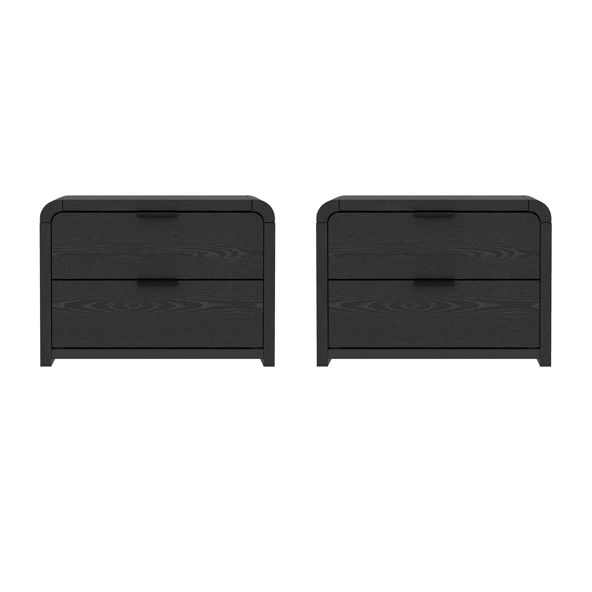 Grace Modern 28″ Nightstand in Black (2-Drawer) - Set of 2