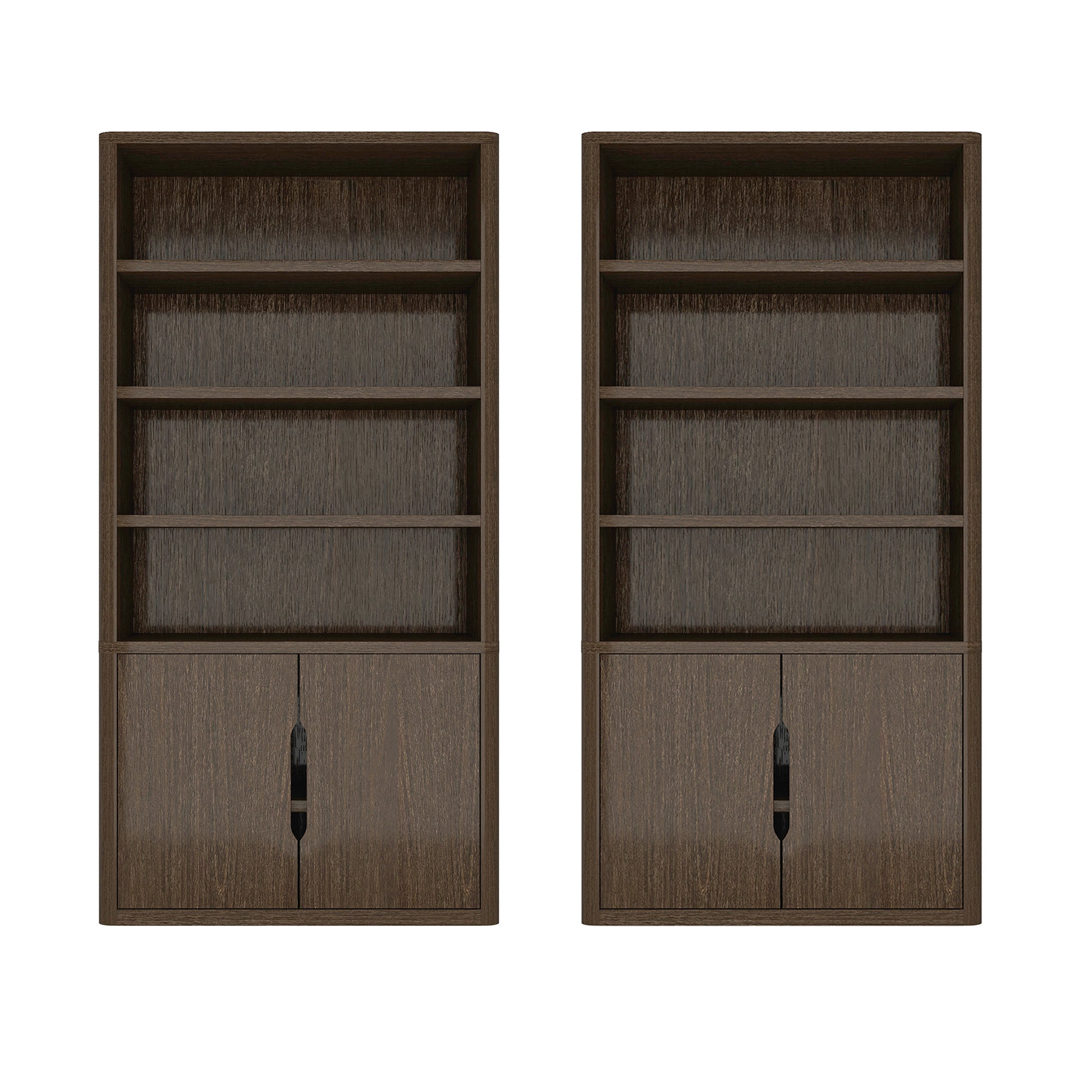 Rivington Modern Bookcase Cabinet in Walnut (4-Shelf) - Set of 2