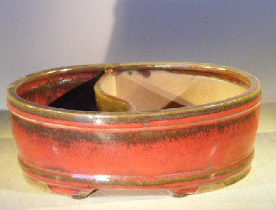 Parisian Red Ceramic Bonsai Pot - Oval<br>Land/Water Divider<br><i>10 x 8 x 3.75</i>
