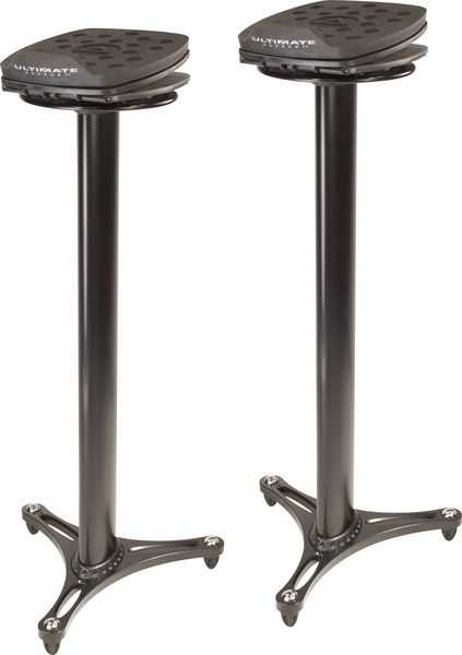 MS Series Professional Column Studio Monitor Stand with Adjustable Angle and Axis, Acoustic Foam Platform, and Three Internal Channels - Black
